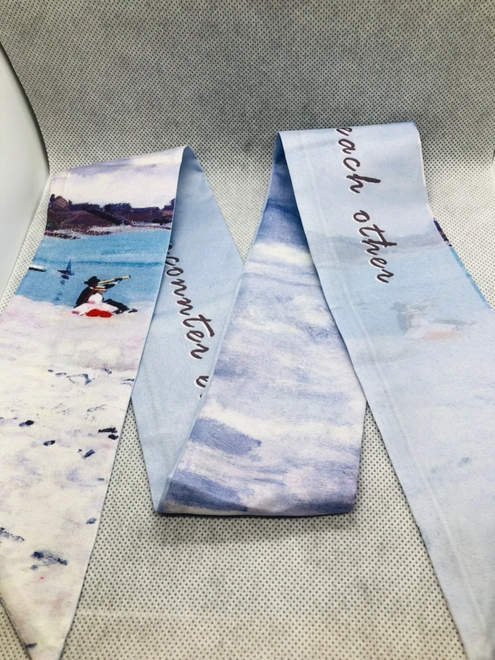 Scenic Blue and White Printed Silk Scarf
